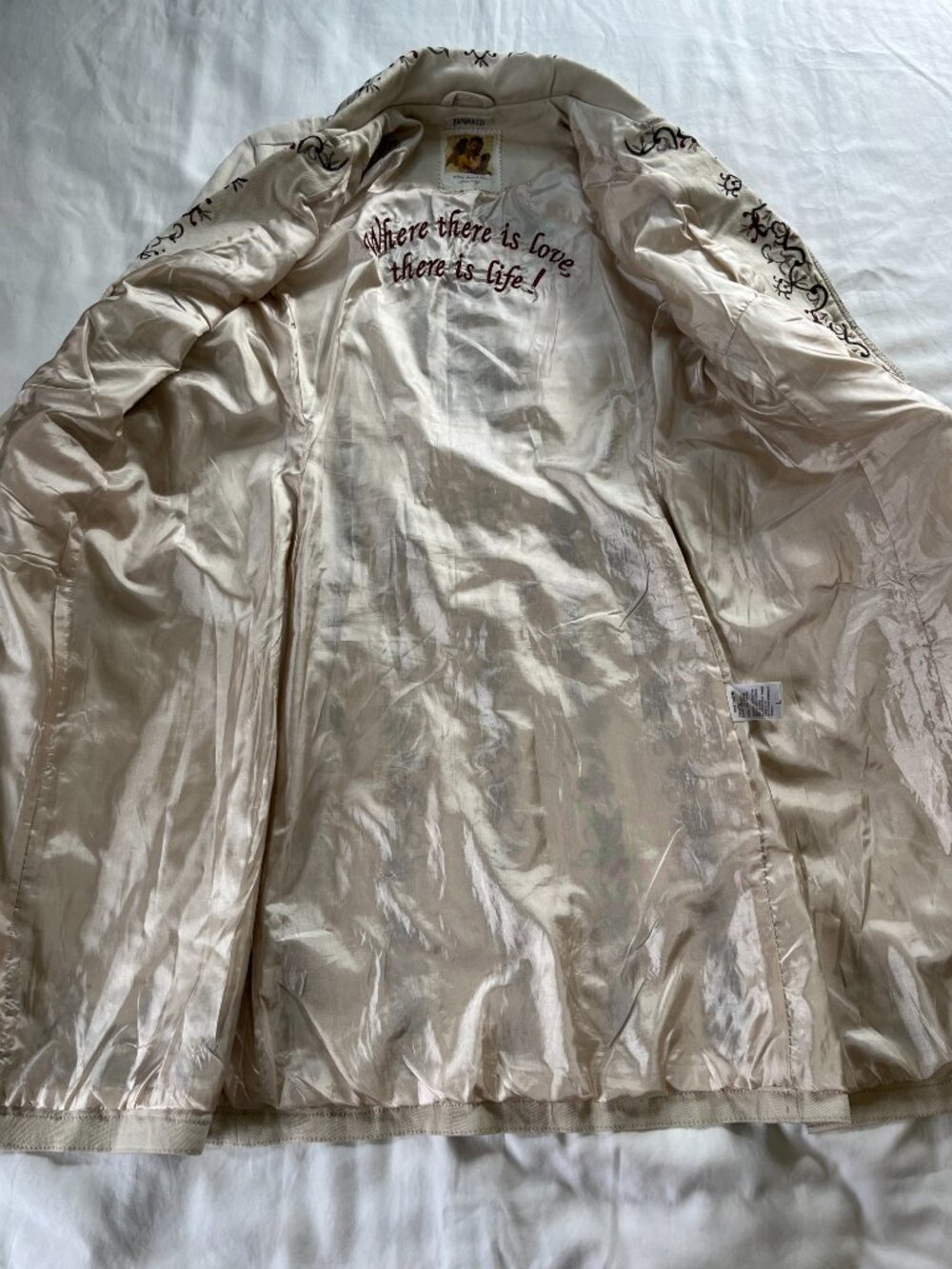Paparazzi Beige Floral Embroidered Boho Button Down Long Jacket | Size L - Picture 6 of 13